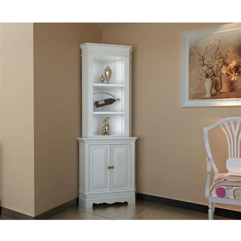 Corner Display Cabinet Wooden Shelf Shabby Chic Unit White Living Room