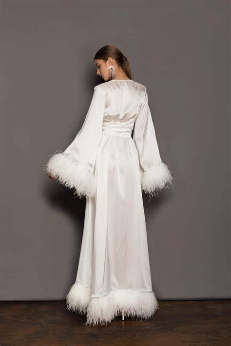 Feather Long Robe In 2021 Long Bridal Robe Silk Dressing Gown Elegant Robe