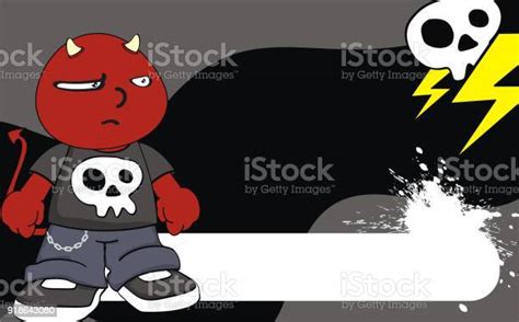 Funny Grumpy Demon Kid Cartoon Expression Background Stock Illustration