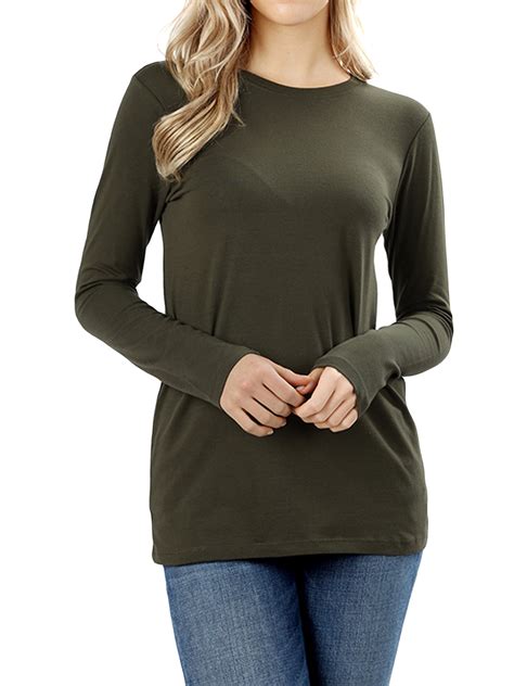 Women Basic Round Crew Neck Long Sleeve Stretch Cotton Spandex T Shirts Walmart Com
