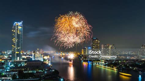 Firework Show For Holiday New Year Celebration Or Thailands Loy