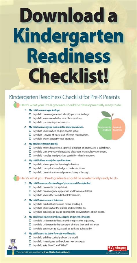 Kindergarten Readiness Checklist For Pre K Parents Kindergarten