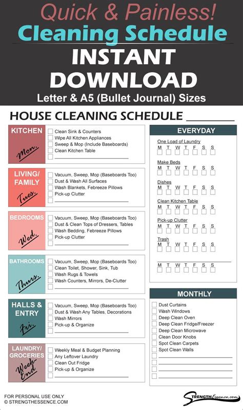 Daily Weekly Monthly Cleaning Checklist Printable