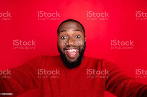Close Up Photo Of Cheerful Guy Making Selfie Laughing Wearing Jumper