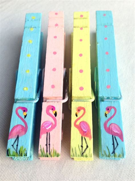 Pink Flamingos Hand Painted Clothespin Magnet Party Favor By