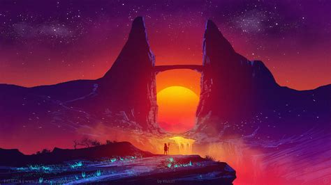 Synthwave Sunset Landscape Backiee