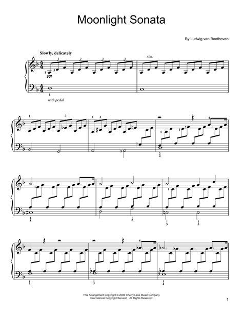 Moonlight Sonata Partitions Ludwig Van Beethoven Piano Facile