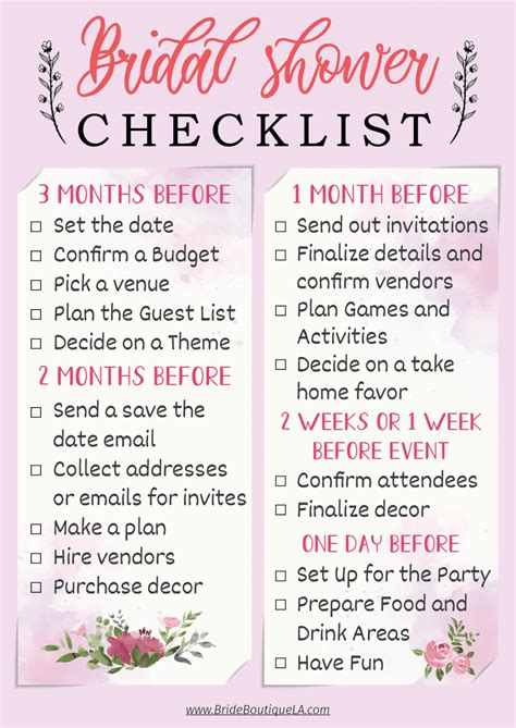 Bridal Shower Checklist Printable Erika Printable