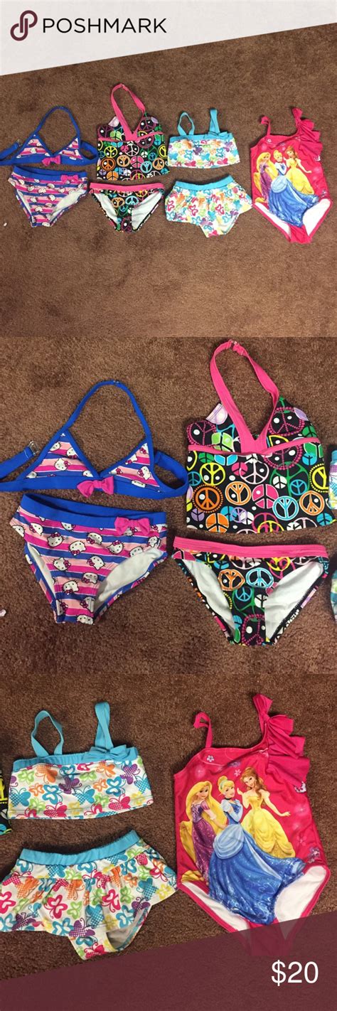 4 Little Girls Swim Suits Size 4t5t Girls Swimsuit Swimsuits High