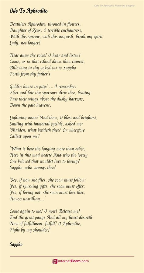 Ode To Aphrodite Poem By Sappho Sappho Quotes Poems Aphrodite