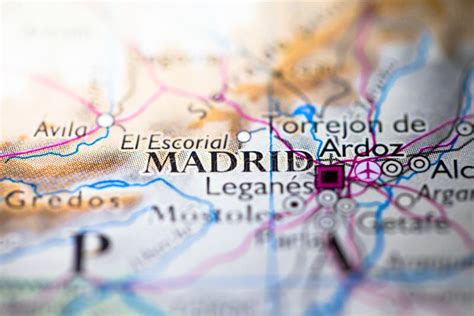 Geographical Map Location Of Madrid City In Spain Europe Continent On