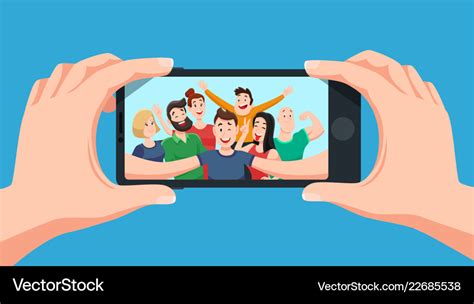 group selfie on smartphone photo portrait of vector image
