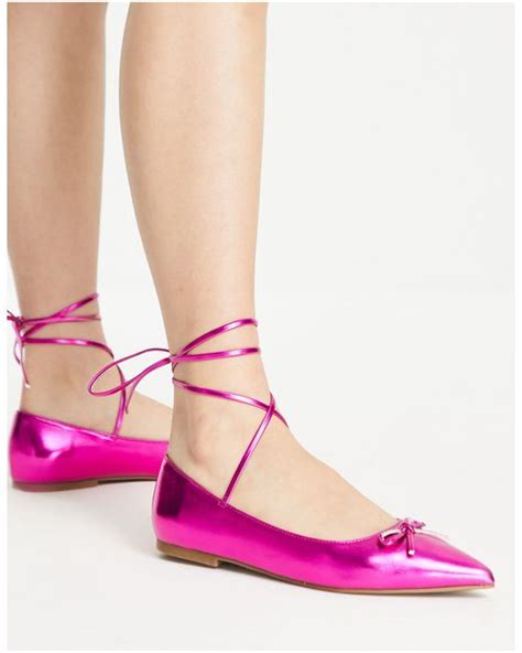 Asos Lassie Tie Leg Ballet Flats In Pink Lyst Canada