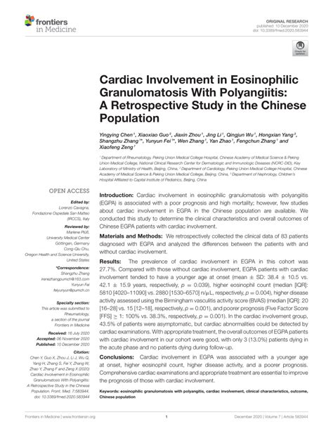 Pdf Cardiac Involvement In Eosinophilic Granulomatosis With