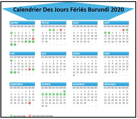 Calendrier 2020 Burundi Avec Jours Fériés A Imprimer Calendrier 2023