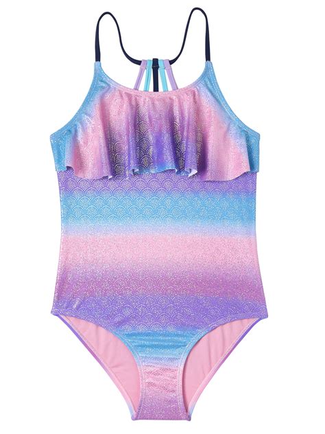 Limited Too Girls 4 16 Ombre Foil Mermaid Shell One Piece Swimsuit