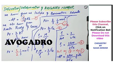 Derivation Of Avogadro Number Determination Barometric Formula Urdu