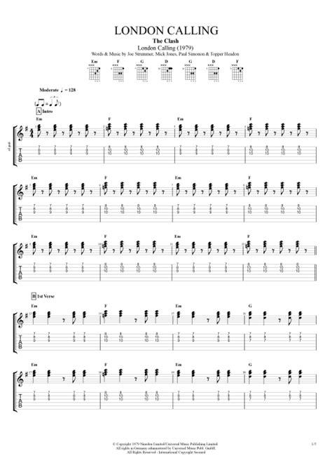 London Calling By The Clash Full Score Guitar Pro Tab