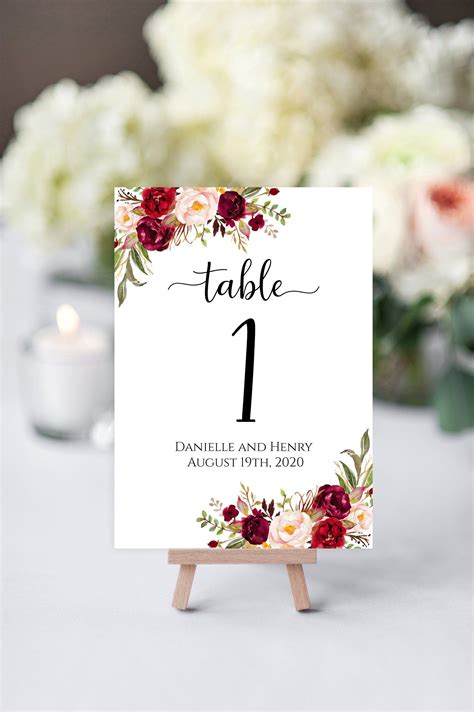 Editable Table Numbers Printable 5x7 Personalized Wedding Table Number