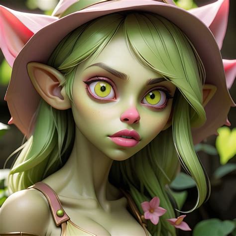 beautiful goblin girl showing clevage pink areolae