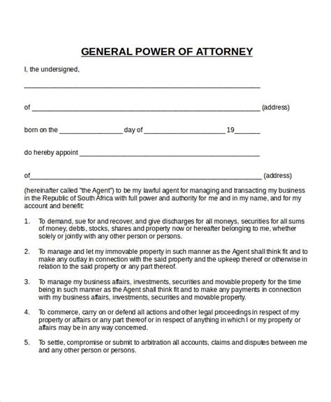 Power Of Attorney Form Example 7 Power Of Attorney Templates Free