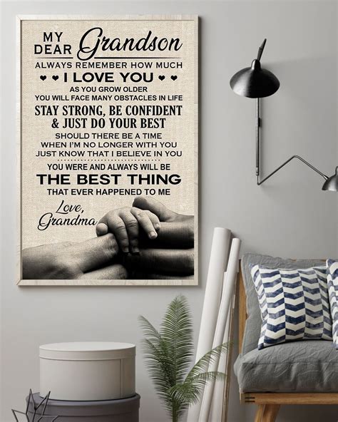personalized my dear grandson love grandma stay strong be confident vertical poster perfect