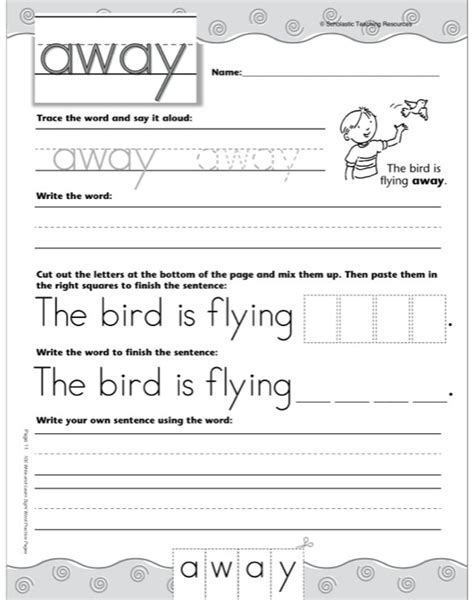 Interactive Practice Page Sight Word Away Write And Learn Practice
