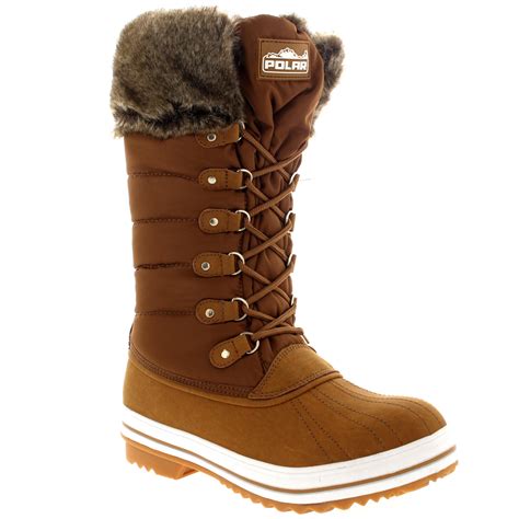 Womens Nylon Warm Side Zip Fur Duck Muck Lace Up Rain Winter Snow Boots