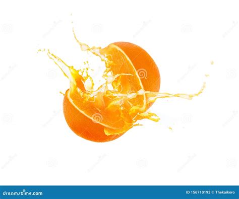 Fresh Slide Half Of Ripe Orange Fruit With Orange Juice Splash Water