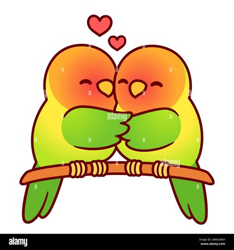 Lindo Lovebird Loros Pareja Abrazando Divertidos Pájaros De Dibujos