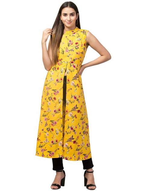 Buy My Swag Womens Front Slit Yellow Color Floral Print A Line Maxi Dress Online At Best Prices
