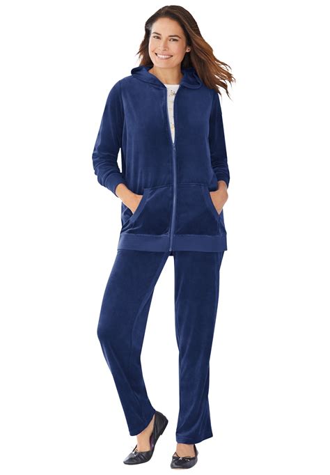 Woman Within Womens Plus Size 2 Piece Velour Hoodie Set Sweatsuit 30
