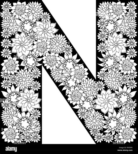 Hand Drawn Floral Alphabet Design Letter N Stock Vector Image And Art