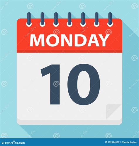 Monday 10 Calendar Icon Vector Illustration Of Week Day Paper Leaf