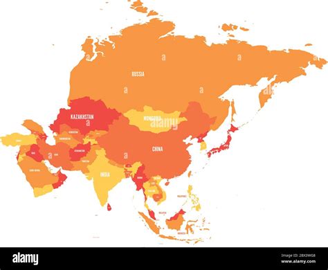 Political Map Of Asia Continent In Shades Of Orange Vector