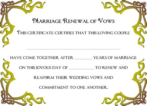 Renewal Of Vows Certificate Template