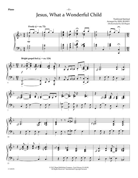 Joel Raney Jesus What A Wonderful Child Piano Sheet Music Notes