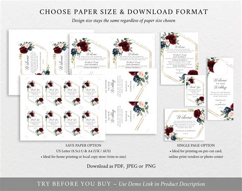 Wedding Guest Welcome Bundle Templates Burgundy Navy Etsy