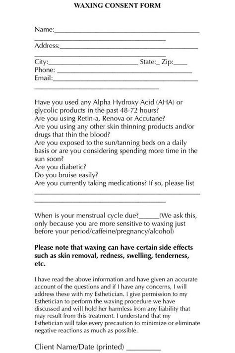 Esthetician Client Consultation Form Template Fresh A Simple And Easy Waxing Consent Form For