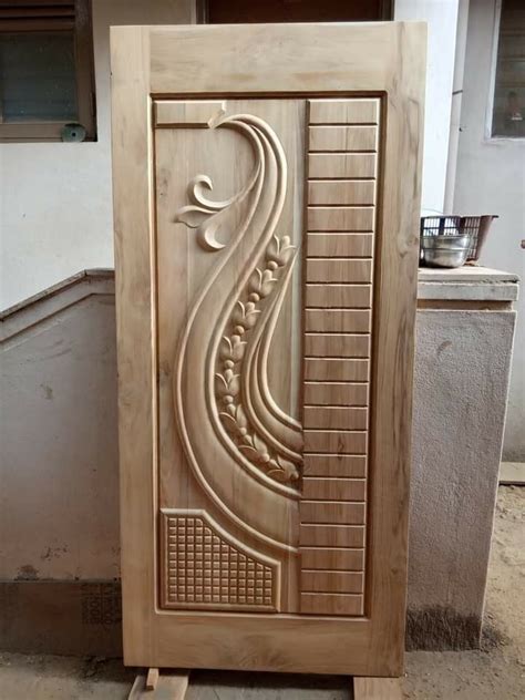 Teak Wood Door Hand Curved Wooden Main Door Design Single Door