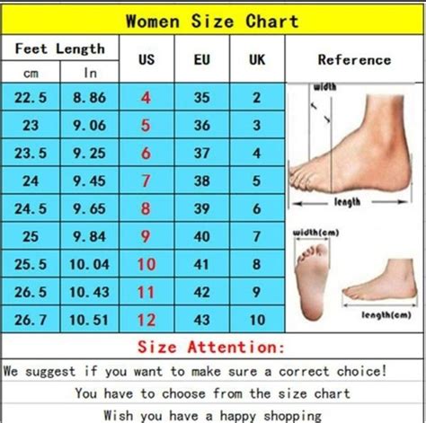 Printable Shoe Size Chart Womens