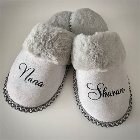 Personalised Slippers Cosy Grey Comfy Slip On Slippers Nana Etsy