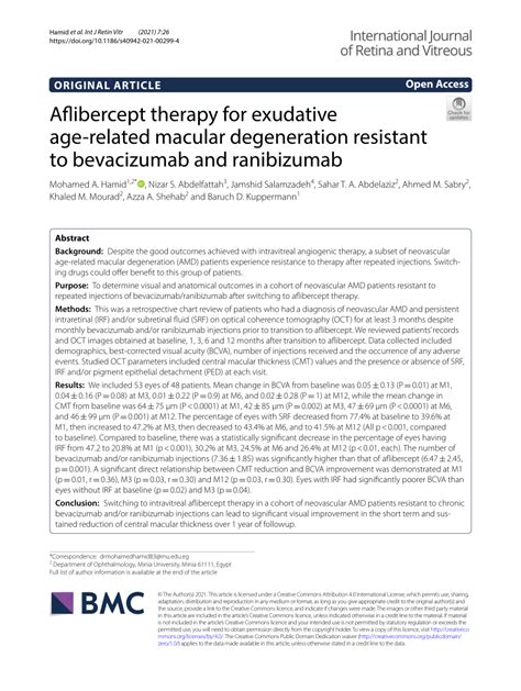 Pdf Aflibercept Therapy For Exudative Age Related Macular