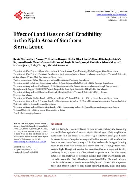 Pdf Effect Of Land Uses On Soil Erodibility In The Njala Area Of