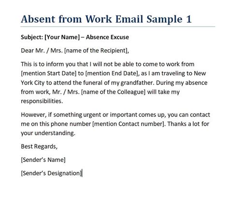 How To Write An Absent From Work Email With Samples Templates Day