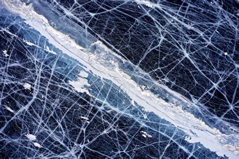 Frozen Lake Baikal Aerial View Beautiful Winter Landscape With Clear