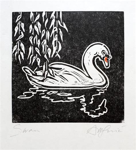 Swan On Japanese Paper Linocut Etsy Linocut Japanese Paper Bird