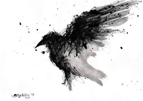 Crow Painting Ink On 8x12in Canvas A4 21x30cm Abstract Flying