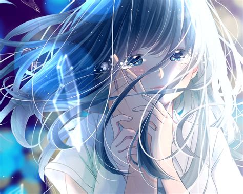 wallpaper tears anime girl long hair hands crying romance resolution 3500x2064 wallpx