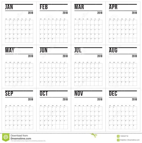 Year 2018 Planner Calendar Vector Illustration Stock Vector